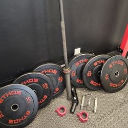 Ethos 205lb Olympic Bumper Plate & Barbell Set