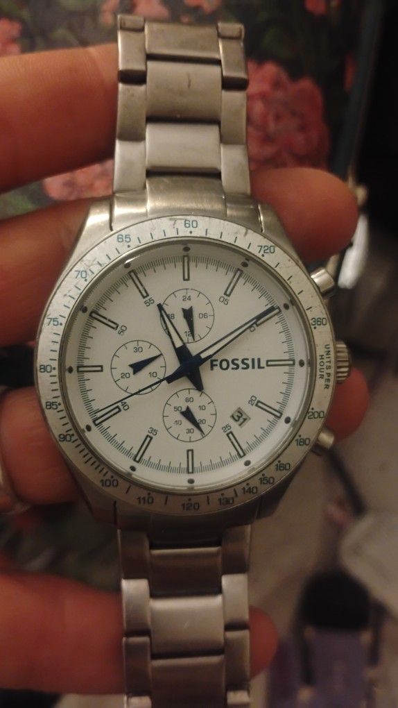 FOSSIL Model BQ2106 Chronograph Men's Wristwatch Stainless Steel Silver