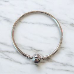 Authentic Pandora Moments Sterling Silver Bangle Bracelet Logo Clasp 6.5"