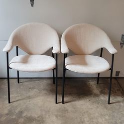 Pair of Dining Chairs in Black Steel, Cream