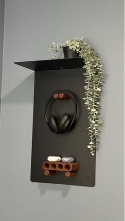 Artifox Black Metal Wall Shelf w/ Walnut Pegs