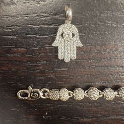 GLD Iced Ball Chain 20” and Micro Hamsa Pendant