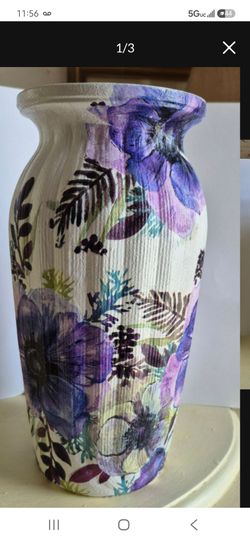 Floral Decoupage Vase Purple and White