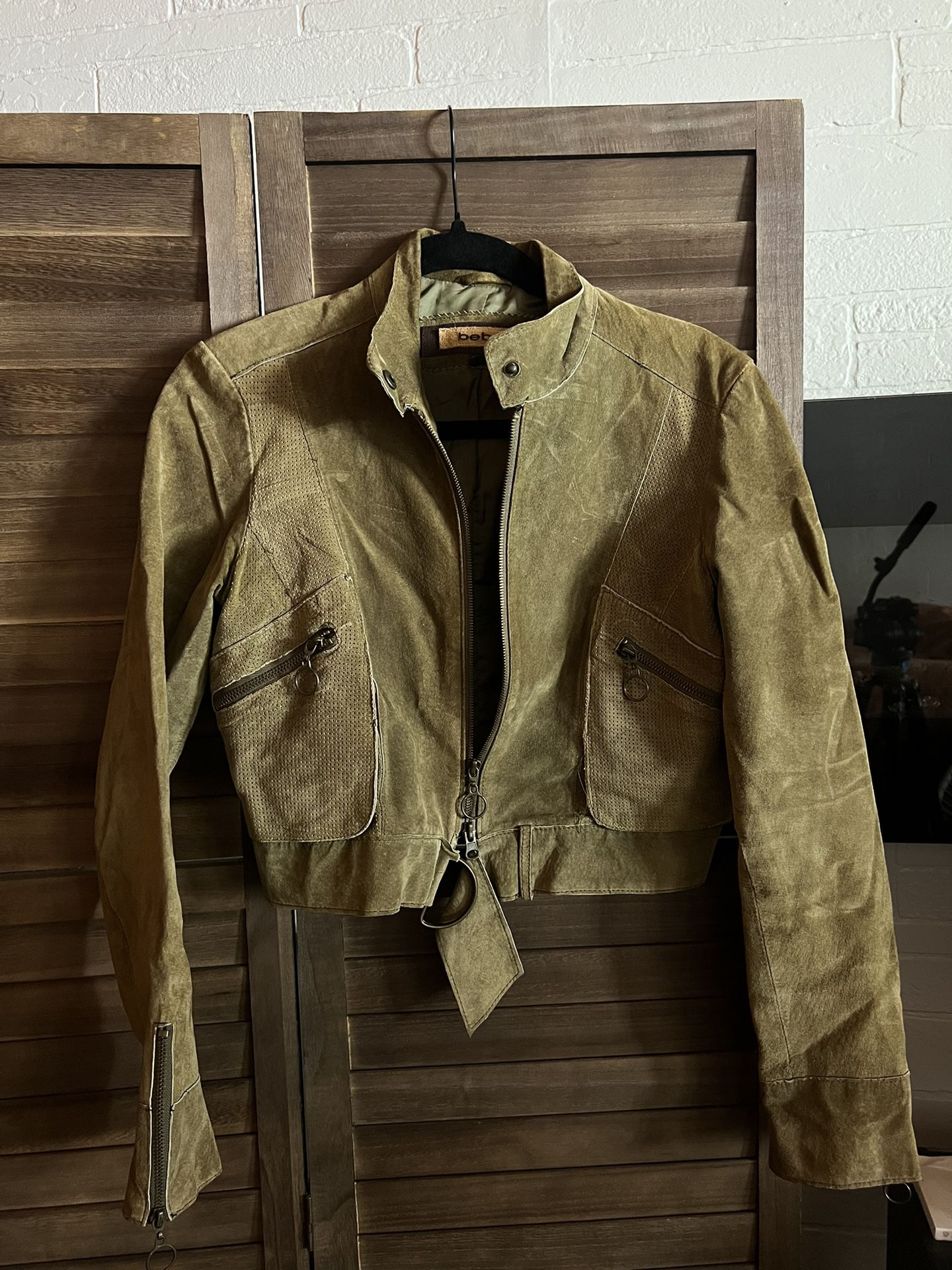 Vintage Leather Suede Olive Jacket by Bebe