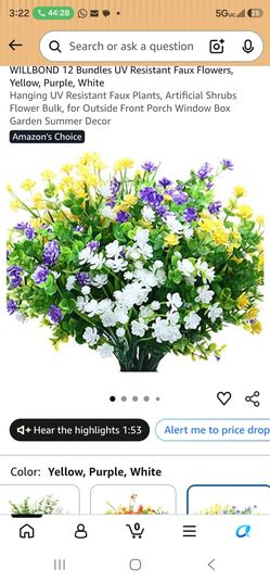 16 Pieces Artificial Flowers - Yellow, Purple, White