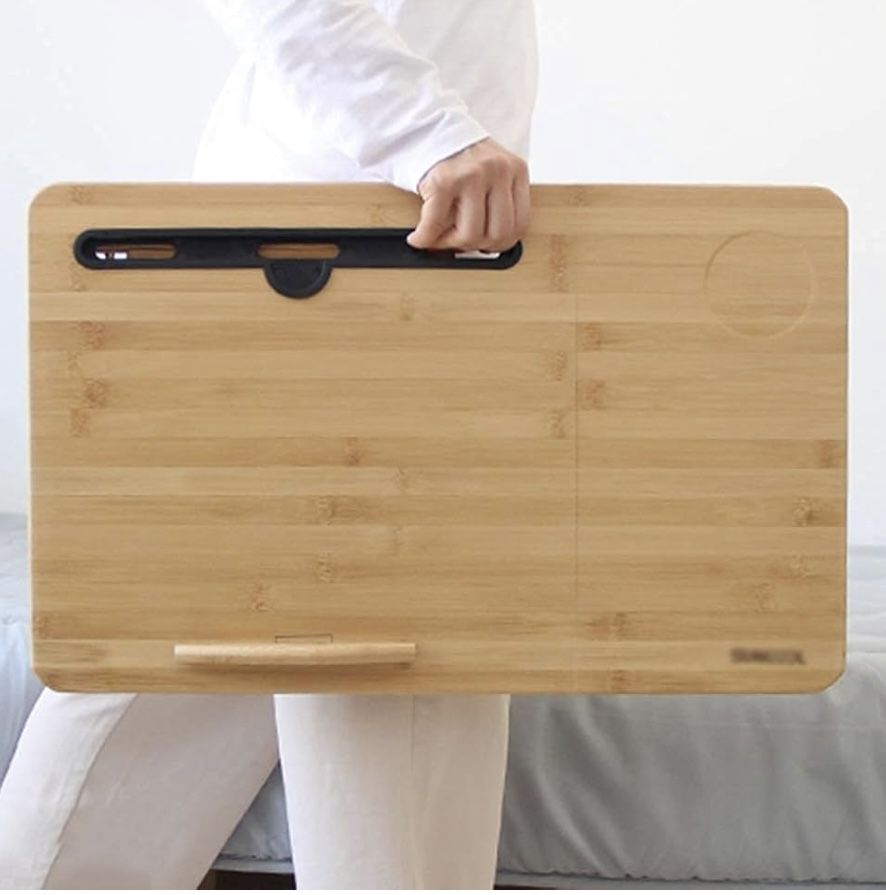 Foldable Laptop Desk Portable Lifting Table And Desk Queen Serving Tray Bamboo Table Stand With Inclined Top Plate Drawer Adjustable Legs