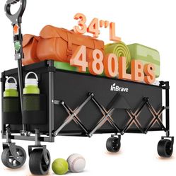 51-inch 480LBS Extended Heavy-Duty Foldable Utility Wagon | Portable and Collapsible for Beach, Sports, and Garden Use (Black