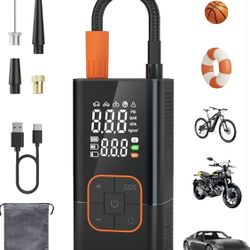 Tire Inflator, 150 PSI Portable Air Compressor with Auto Shut-Off Rechargeable tire inflator with auto shut-off, LED light and pressure gauge for cars