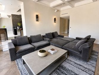 Rare Restoration Hardware Cloud Couch and Sectional in Performance Velvet Graphite (8-Piece)
