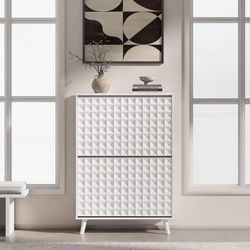 Diamond Panel Slim Shoe Cabinet