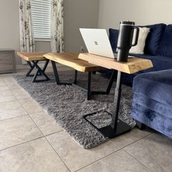 Handcrafted Solid Wood Coffee Table Set – Live Edge Style (3 Pieces)