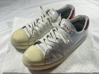 Prada Milano Lace Up White Flat Low Top Sneaker Shoes Footwear Men 11 Leather