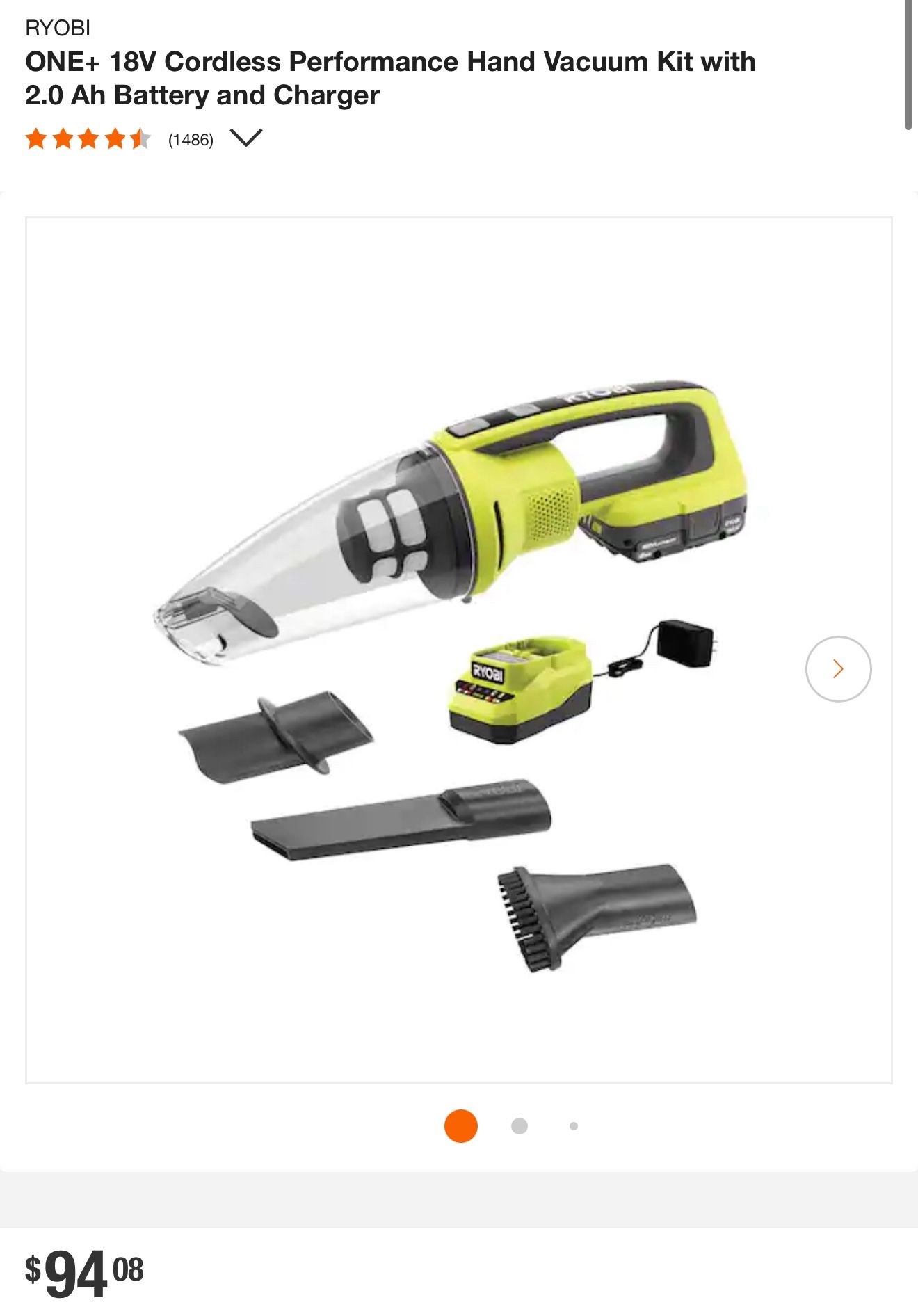 RYOBI ONE+ 18V Cordless Performance Hand Vacuum Kit