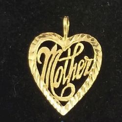 14K Yellow Gold Engraved "Mother" Heart Pendant
