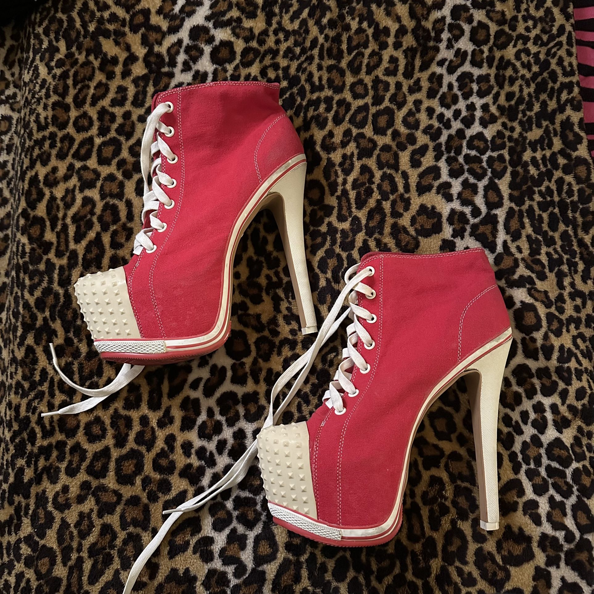 ZiGi Girl Red Lace-Up High Heel Boots - Women’s Size 10