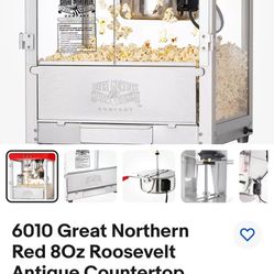 6010 Great Northern Red 80z Roosevelt Antique Countertop Style Popcorn Popper