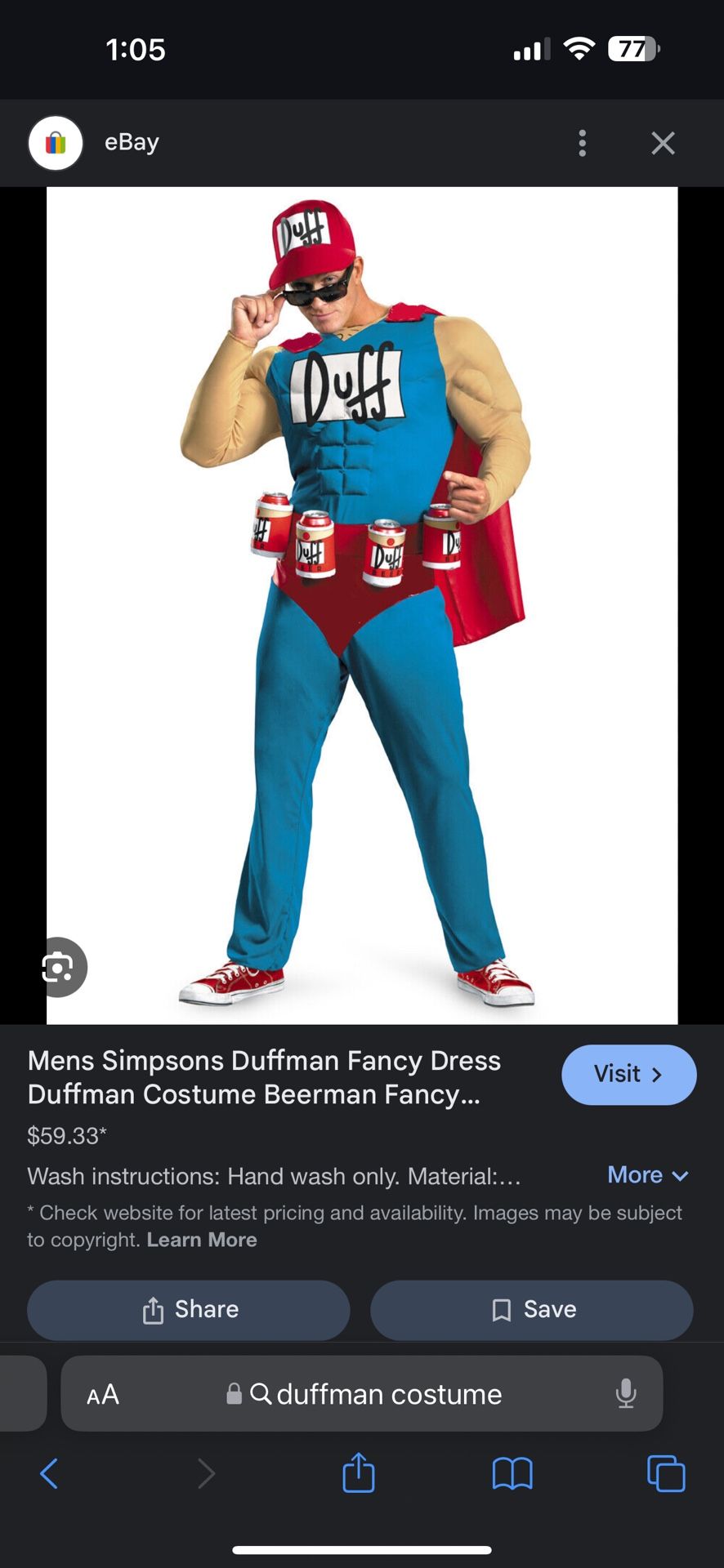 Duffman Halloween Costume Simpsons