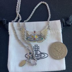Vivienne Westwood Silver Saturn Wing Orb Necklace