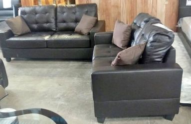 2-PC Black Livingroom Room Sofa & Loveseat
