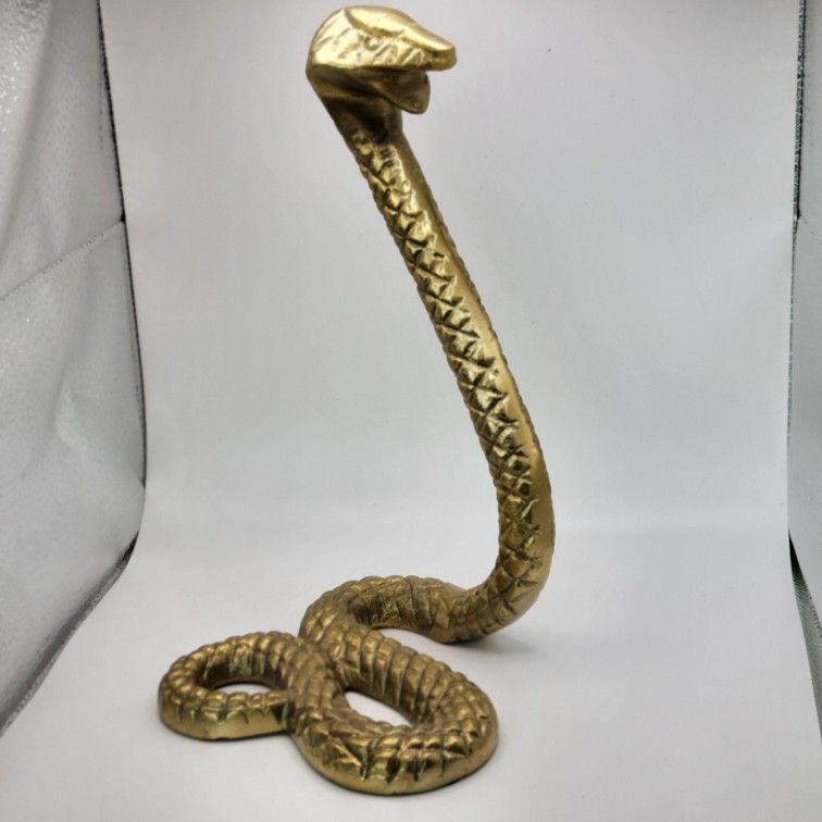 Brass Gold Tone Metal Snake Cobra Sculpture Figurine Sculpture 10" Tall New