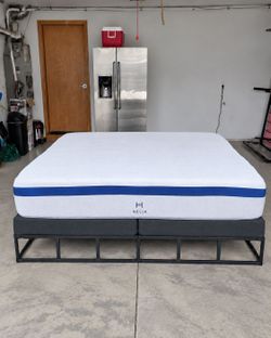 Newer King Helix Midnight 12" Mattress, Boxsprings and Metal Bed Frame