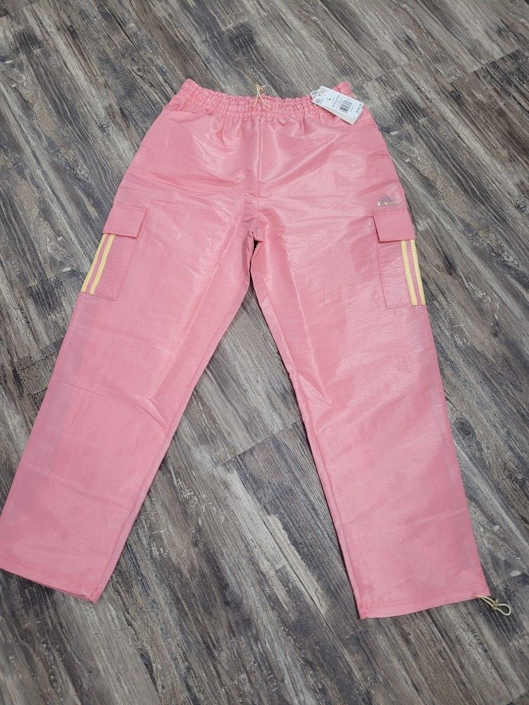 New Adidas Sun Womens shimmer. Pink COLOR CARGO Track PANTS . Sz. L