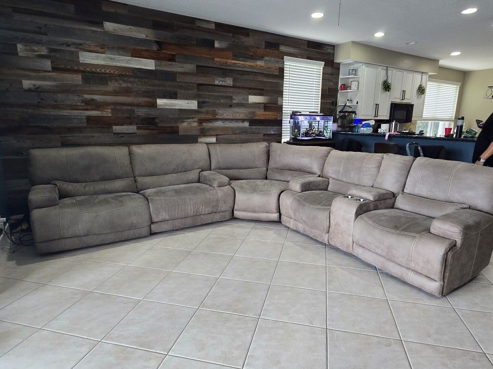 Warrendale beige Power Reclining sectional Sofa micro fiber