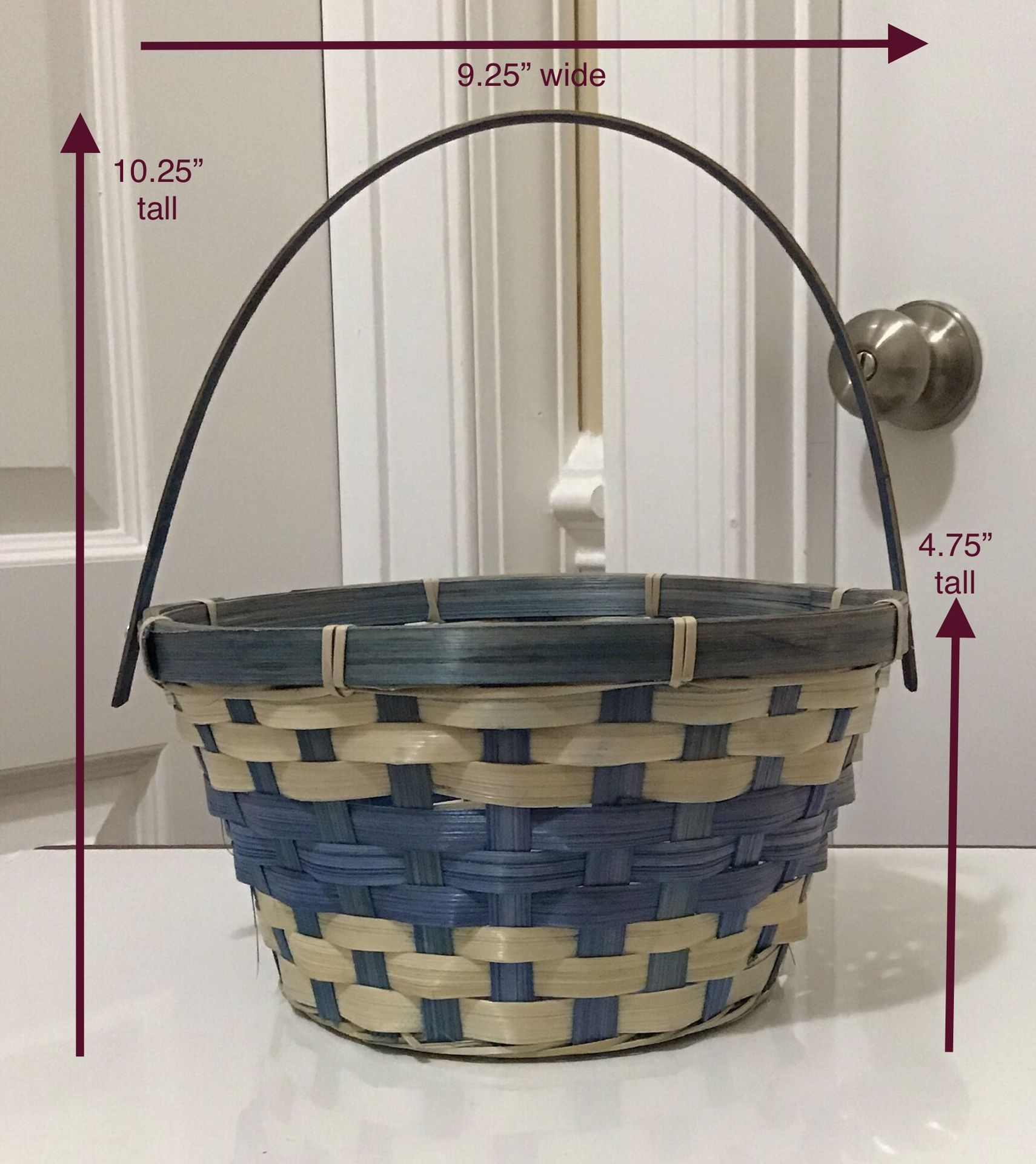 Blue & Tan Rattan Basket with Handle