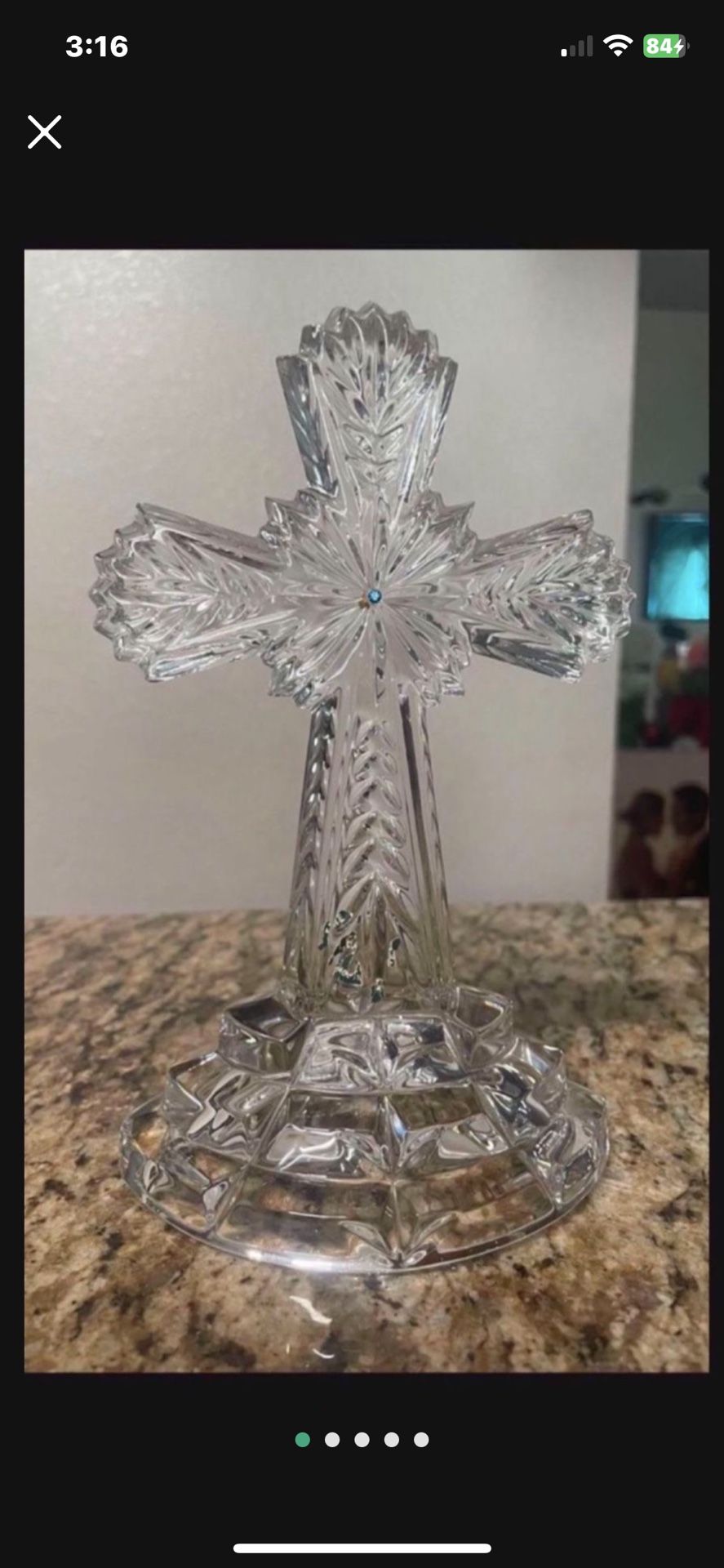 Vintage German LENOX Jeweled Crystal Cross 8" Inspirational Collection Sapphire Blue