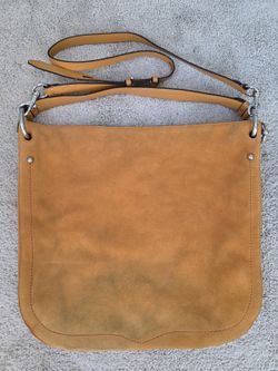 Rebecca Minkoff Large Tan Suede Leather Hobo Shoulder Crossbody Bag Silver...