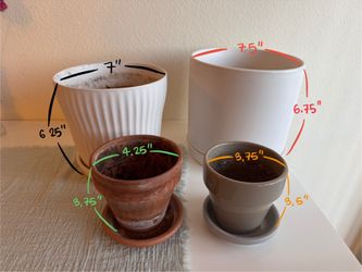 4 Plant Pots w Drainage Holes and Trays