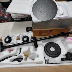 Aimadi Single Handle Wall Mount Shower Faucet With Handsprayer And Valve In Matte Black