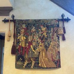 French Woven Tapestry – Les Vendanges – Rambouillet – Museum Style Wall Hanging w/ Rod & Tassels
