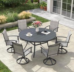 SCRATCHES on the Table Assembled 7 pcs Patio Dining Set Patio Furniture Set of 6 Patio Swivel Chairs