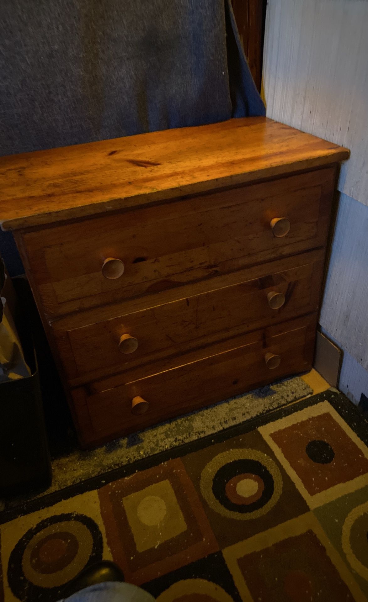 3 drawer old wood dresser