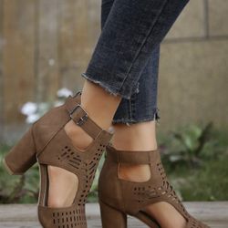 Woman’s Summer 2024 Fashionable Solid Color Hollowed-out Zipper High Heels EU41