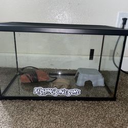 10 Gallon Reptile/fish Tank With Heat Mat ,And Hide 