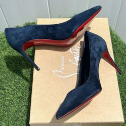 CHRISTIAN LOUBOUTIN KATE 85 PUMPS IN MARINE BLUE VEAU VELOURS SUEDE SZ 38 NEW SEASON