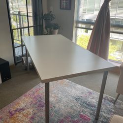 White IKEA Desk With Gray Legs