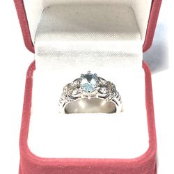 Brand New, One Of A Kind .925 Silver Promising With Aquamarine & (4) Cubic Zirconia CZ Diamonds. Size 9.