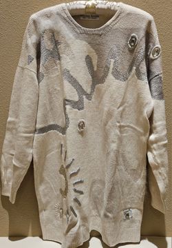 NEW! SIZE (M) IRIS VON ARNIM women's white cream beaded sequin wool blend sweater.