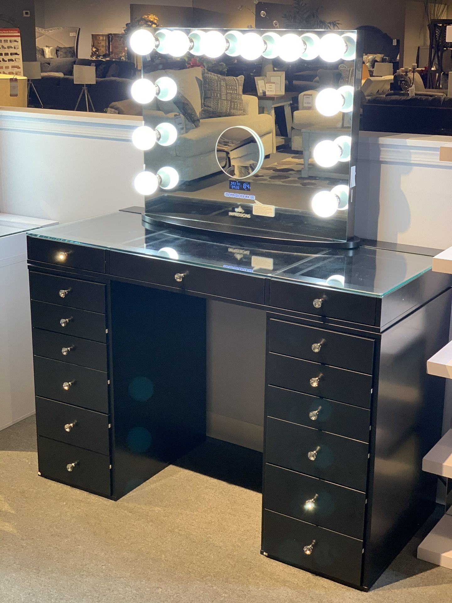 Black Vanity Table & Mirror With Bluetooth