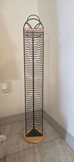 Vintage 90's Y2K Metal/Black Wire with Wood Base. CD Storage Wire CD  Tower Media Rack/Stand 36.5“ 
💿Holds Approx. 40 to 50 CDs 36” Tall.