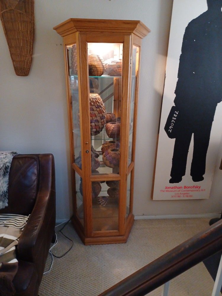 NOW $20.00! Oak & Glass Curio / Display Cabinet