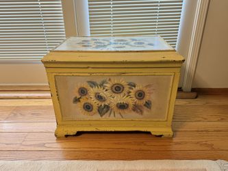 Seymour Mann Vintage Rectangular Rustic Sunflower Wooden Chest Yellow