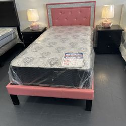 Twin Size ✨ 💎 Sparkling Diamond  Pink Bed Frame And Mattress Set 