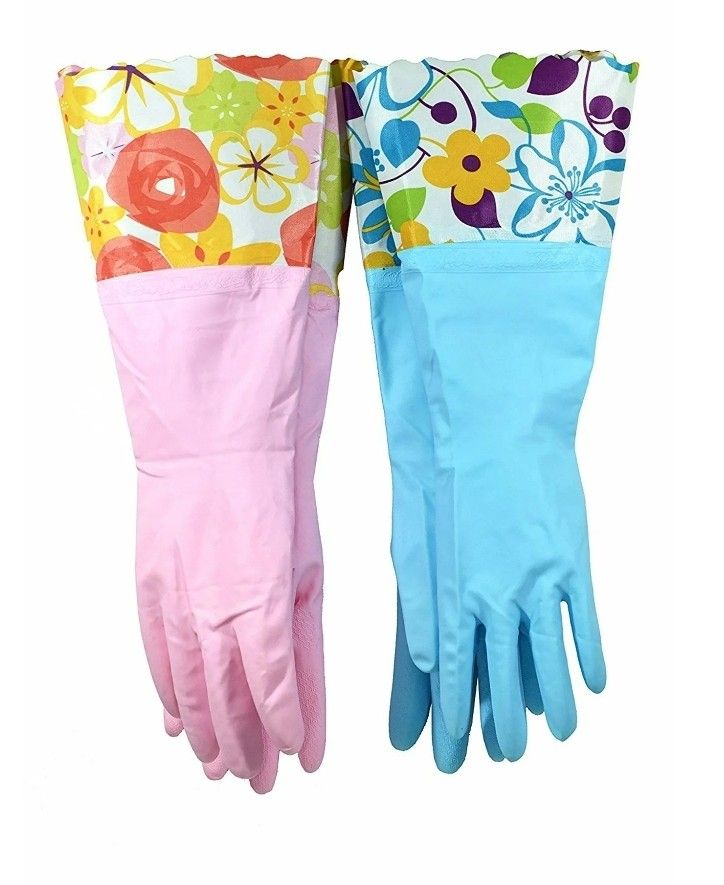 New Latex-Free Household Gloves, 2 Pairs, Pink and Blue Size M