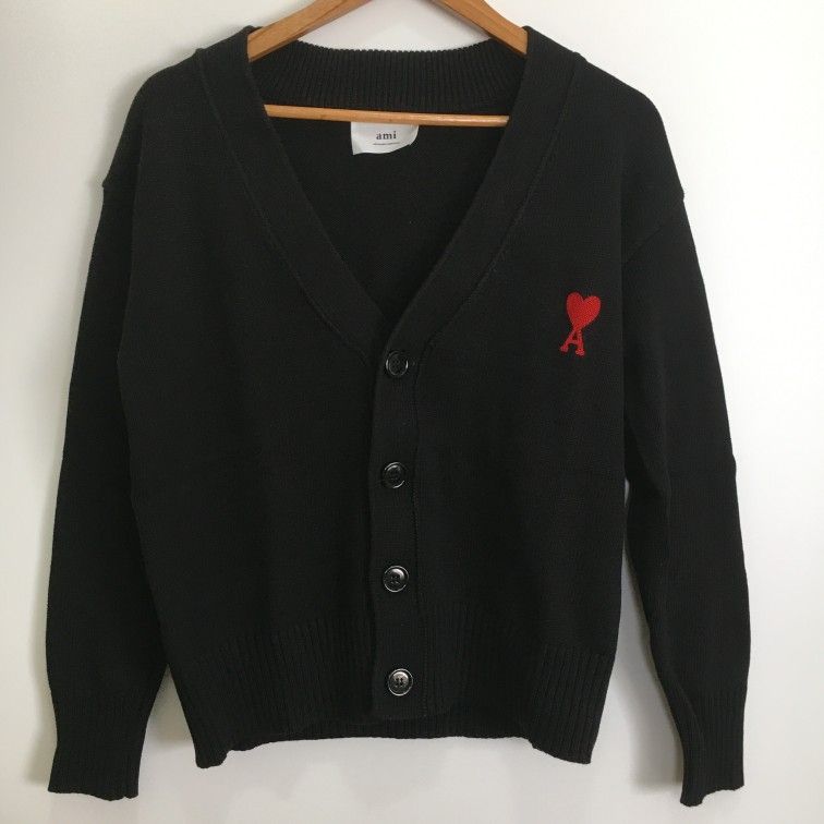 Amiparis Cardigan Knit Sweater Black x Red Mark XL