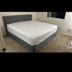 Allewie Upholstered King Size Platform Bed Frame with 4 Storage Drawers and Headboard