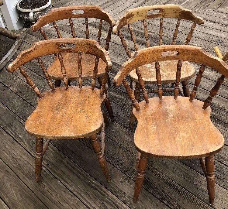 4 Solid Oak Wood Vintage Chairs 